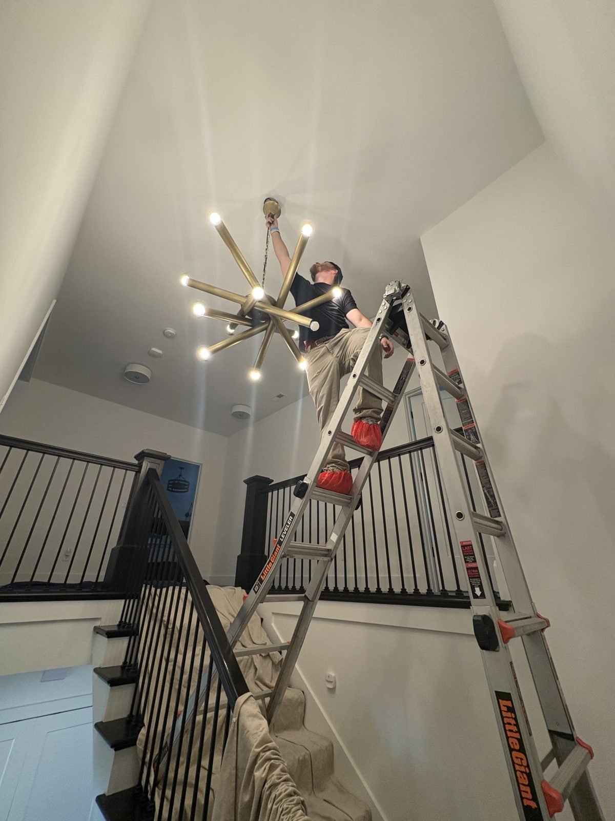 Foyer chandelier install by Saters Electric