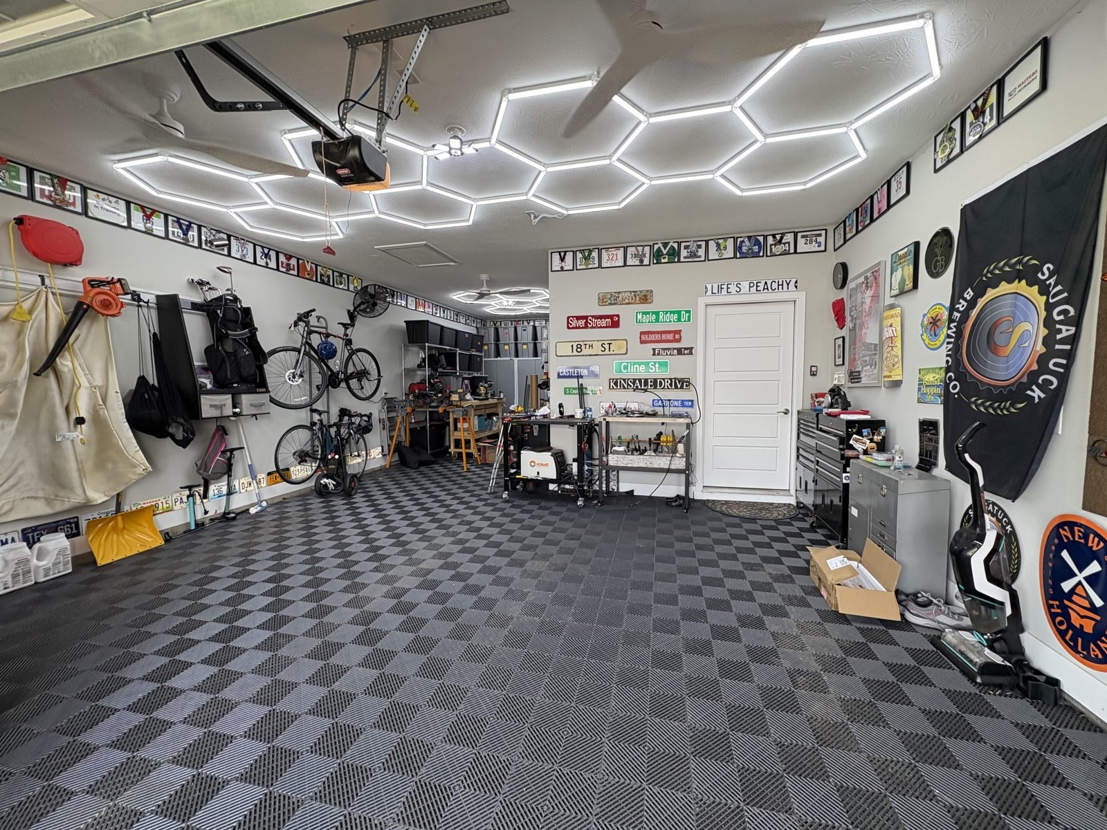 Garage hexagon LED lighting by Saters Electric