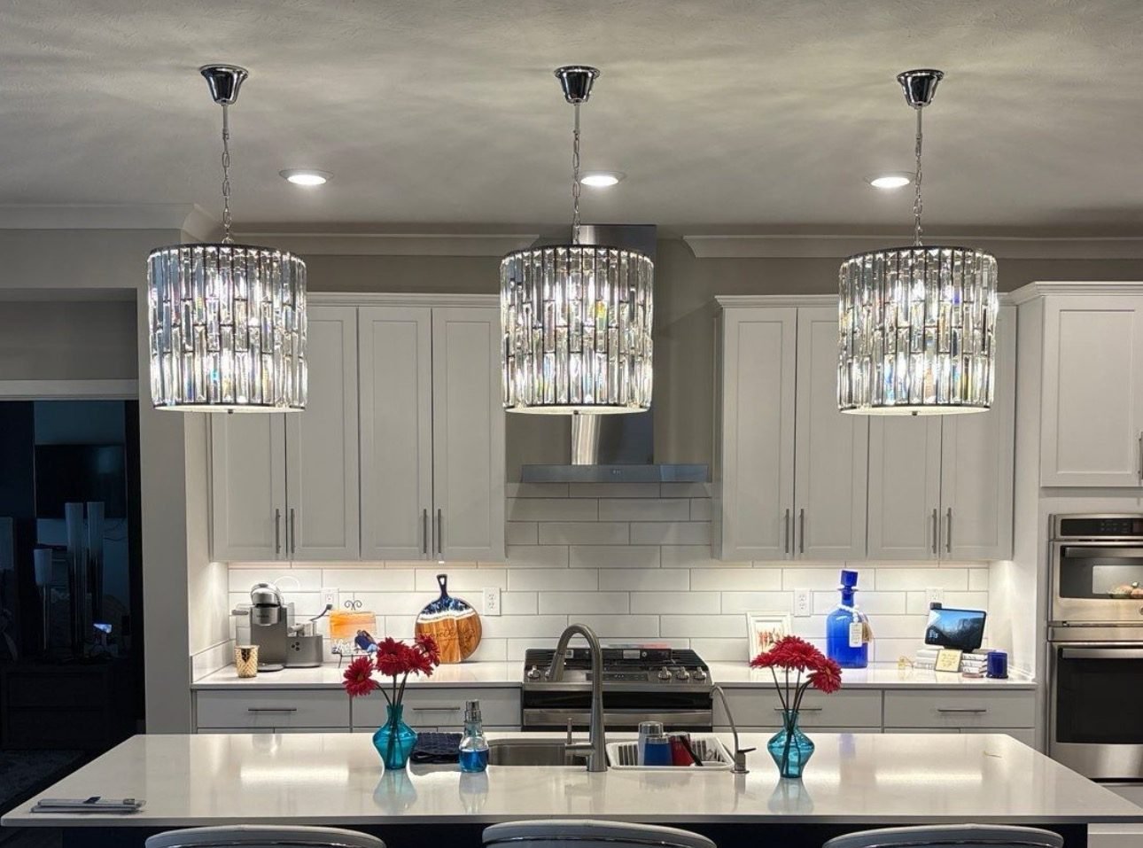 Kitchen crystal pendants by Saters Electric