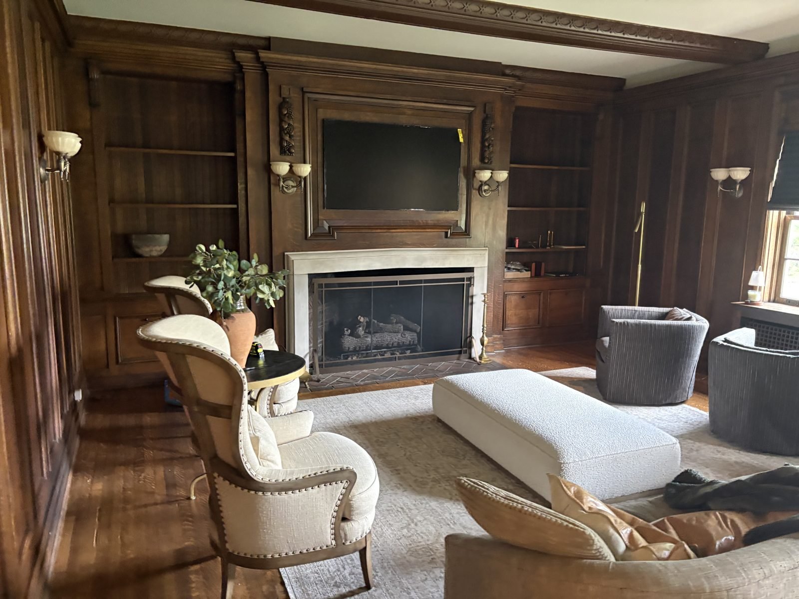 Living room sconces fireplace by Saters Electric